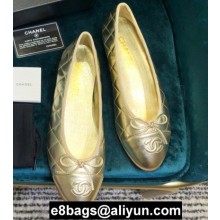 Chanel Classic Bow Ballerinas Flats Quilting Gold
