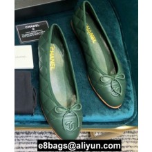 Chanel Classic Bow Ballerinas Flats Quilting Green