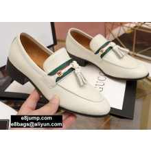 Gucci Leather Loafers White with Web and Interlocking G 2020