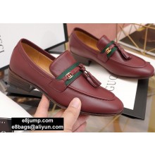 Gucci Leather Loafers Burgundy with Web and Interlocking G 2020