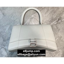 Balenciaga Hourglass Small Top Handle Bag in Grained Calfskin White