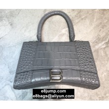 Balenciaga Hourglass Small Top Handle Bag in Crocodile Embossed Calfskin Gray/Silver