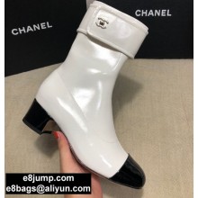 Chanel Heel 4.5cm Boots Patent Crinkled White/Black 2020