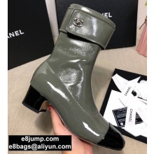 Chanel Heel 4.5cm Boots Patent Crinkled Dark Green/Black 2020