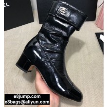 Chanel Heel 4.5cm Boots Patent Crinkled Black 2020