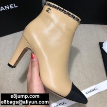 Chanel Heel Chain Ankle Boots Leather Beige 2020