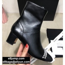 Chanel Heel 5cm Pearl Ankle Boots Leather Black 2020