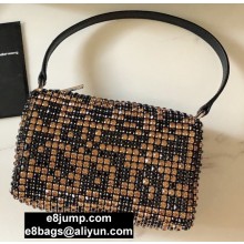 Alexander Wang Wangloc Medium Pouch Bag With Crystal Rhinestone Chain Mesh Black/Gold