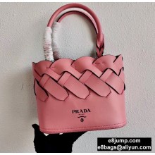 Prada Leather Tress Tote Bag with Woven Motif 1BG318 Pink 2020