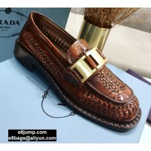 Prada Braided Leather Loafers Brown 2020