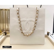 Chanel Shiny Aged Calfskin Vertical Shopping Tote Bag AS1945 White 2020