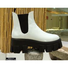 Prada Monolith Patent Leather Chelsea Booties White 2020