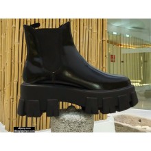 Prada Monolith Brushed Leather Chelsea Booties Black 2020
