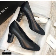 Chanel Crystal Logo Heel 8.5cm Pumps Black 2020