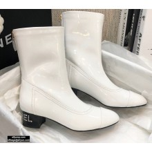 Chanel Crystal Logo Heel 3.5cm Boots Patent White 2020