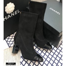 Chanel Crystal Logo Heel 8.5cm Boots Suede Black 2020
