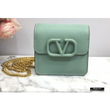 Valentino Compact VSLING Calfskin Wallet Light Green with Chain Strap 2020