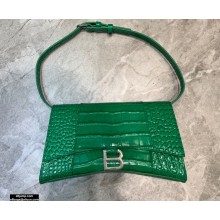 Balenciaga Hourglass Sling Bag Shoulder Bag Crocodile Embossed Calfskin Green