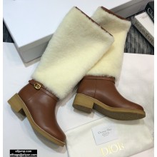 Dior Heel 3.5cm Calfskin and Shearling D-Furious Boots Dark Tan 2020
