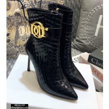 Dior Heel 9cm Croco Pattern Logo Ankle Boots Black 2020