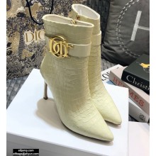 Dior Heel 9cm Croco Pattern Logo Ankle Boots Creamy 2020
