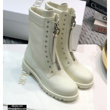 Dior Calfskin Ankle Boots with Front Zip White 2020