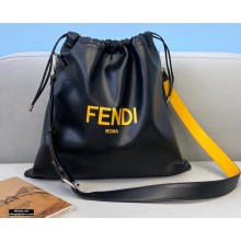 Fendi Leather Pack Medium Drawstring Pouch Bag Black 2020