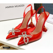 Amina Muaddi Heel 10cm Rosie Embellished PVC Bow Pumps Red