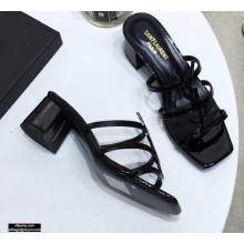 Saint Laurent Heel 5cm Cassandra Mules Patent Black with Monogram YSL Logo