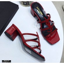 Saint Laurent Heel 5cm Cassandra Mules Patent Red with Monogram YSL Logo