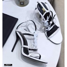 Saint Laurent Crystals Cassandra Sandals White with Monogram YSL Logo Heel 10.5cm