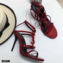 Saint Laurent Cassandra Sandals Patent Red with Monogram YSL Logo Heel 10.5cm