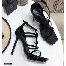 Saint Laurent Cassandra Platform Sandals Patent Black with Monogram YSL Logo Heel 11cm