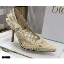 Dior Heel 9.5cm J'Adior Slingback Pumps Mesh Embroidery Creamy 2021