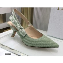Dior Heel 6.5cm J'Adior Metallic Thread Embroidered Cotton Slingback Pumps Light Green 2021