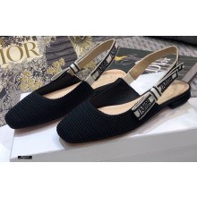 Dior Heel 1.5cm Moi J'Adior Embroidered Cotton Slingback Ballerina Flats Black 2021