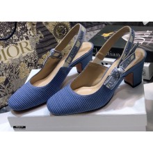 Dior Heel 7cm Moi J'Adior Embroidered Cotton Slingback Pumps Blue 2021