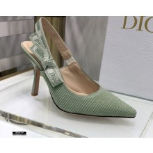 Dior Heel 9.5cm J'Adior Metallic Thread Embroidered Cotton Slingback Pumps Light Green 2021