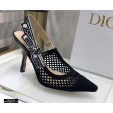 Dior Heel 9.5cm J'Adior Slingback Pumps Mesh Embroidery Black 2021