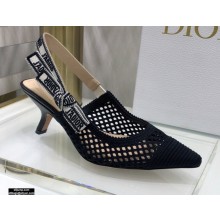 Dior Heel 6.5cm J'Adior Slingback Pumps Mesh Embroidery Black 2021