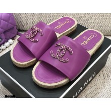 Chanel Chain CC Logo Espadrilles Mules Slipper Sandals Purple 2021