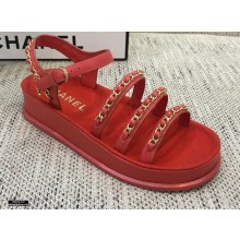 Chanel Chain Calfskin Sandals G37140 Red 2021