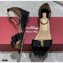Ferragamo Heel 4.5cm Vara Bow Sandals with Strap Patent Leather Black