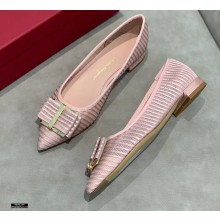 Ferragamo Heel 1cm Bow Ballet Flats Striped Pink