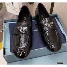 Prada Patent Leather Loafers Black with Triangle Logo 2021