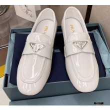 Prada Patent Leather Loafers White with Triangle Logo 2021