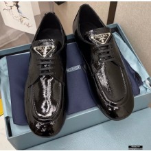 Prada Patent Leather Lace-up Loafers Black with Triangle Logo 2021