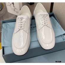 Prada Patent Leather Lace-up Loafers White with Triangle Logo 2021