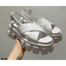 Prada Monolith Brushed Leather Cross Sandals White 2021