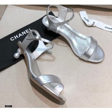 Chanel Pearl Heel Sandals Leather Silver 2021